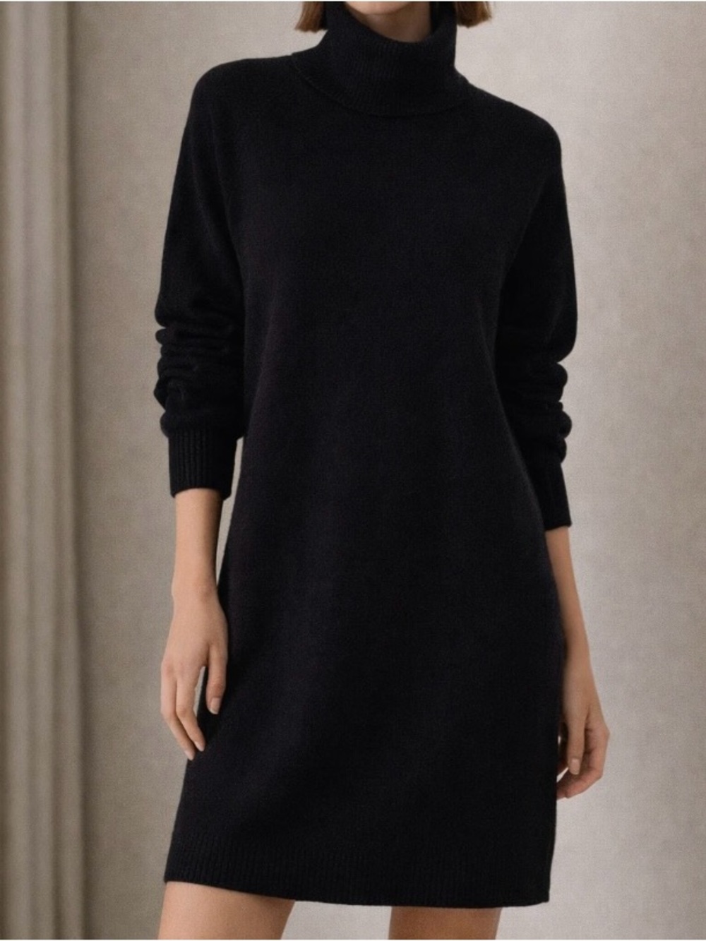 J. Crew Sweater Dress Black Turtleneck Wool Blend Sz S Minimalist Capsule Chic